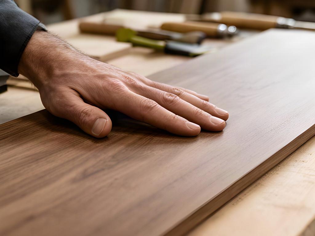 Controllo della finitura opaca su un pannello di legno in una bottega artigiana veneta