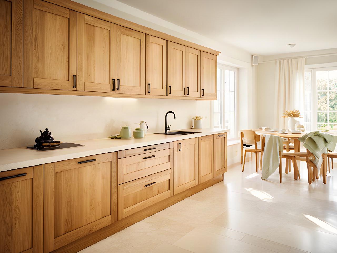 Cucina su misura in rovere con ante a telaio installata in una casa luminosa del Veneto