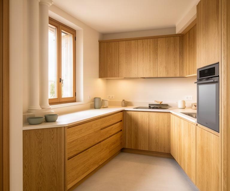 Cucina a L in rovere europeo con finitura a olio naturale a Lendinara